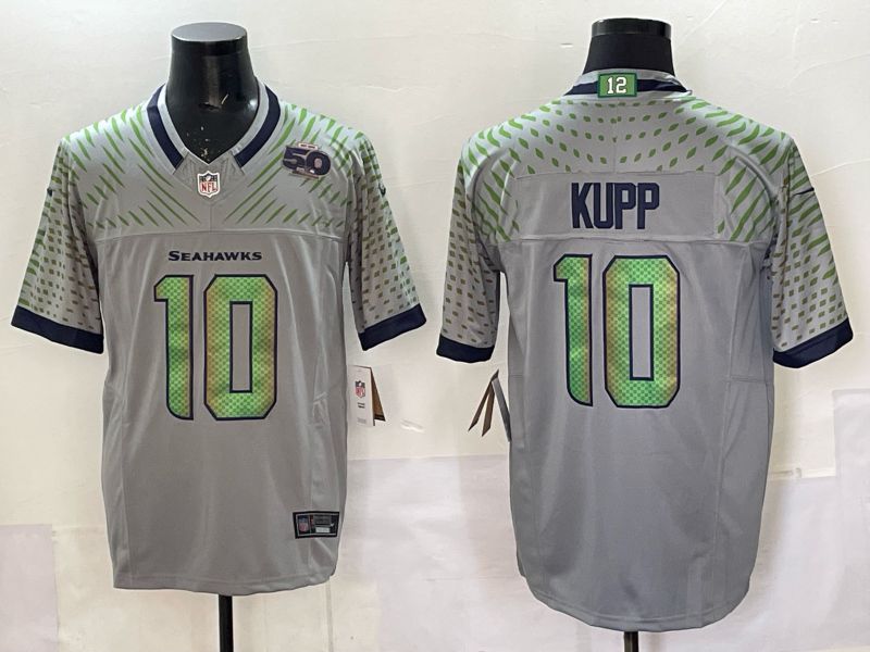 Men 2025 Seattle Seahawks #10 Kupp Grey 5th generation Throwback Nike Limited NFL Jersey style 02